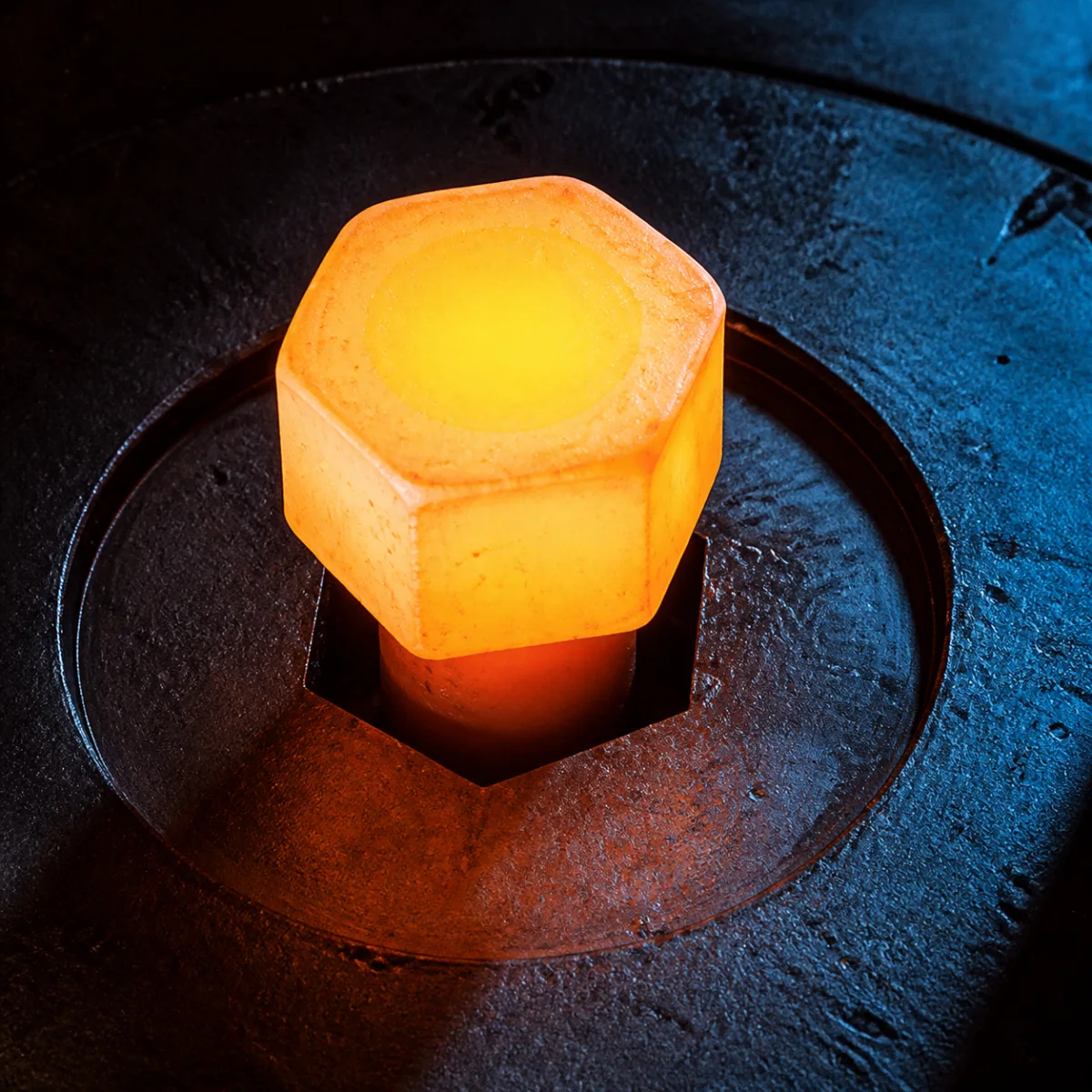 Hex bolt head freshly hot forged