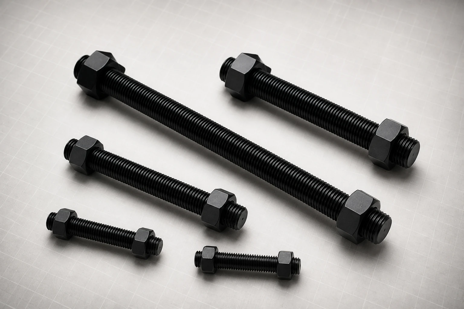 ASTM A193 family of fully threaded alloy steel studs with black finish