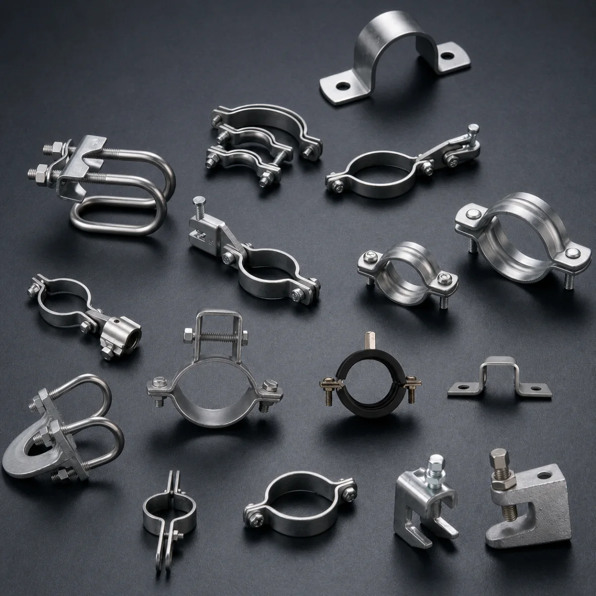 Extended selection of industrial metal clamps and supports