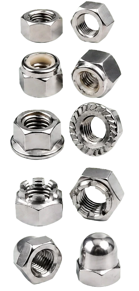 Tuercas de acero inoxidable ASTM F594 en diversos perfiles