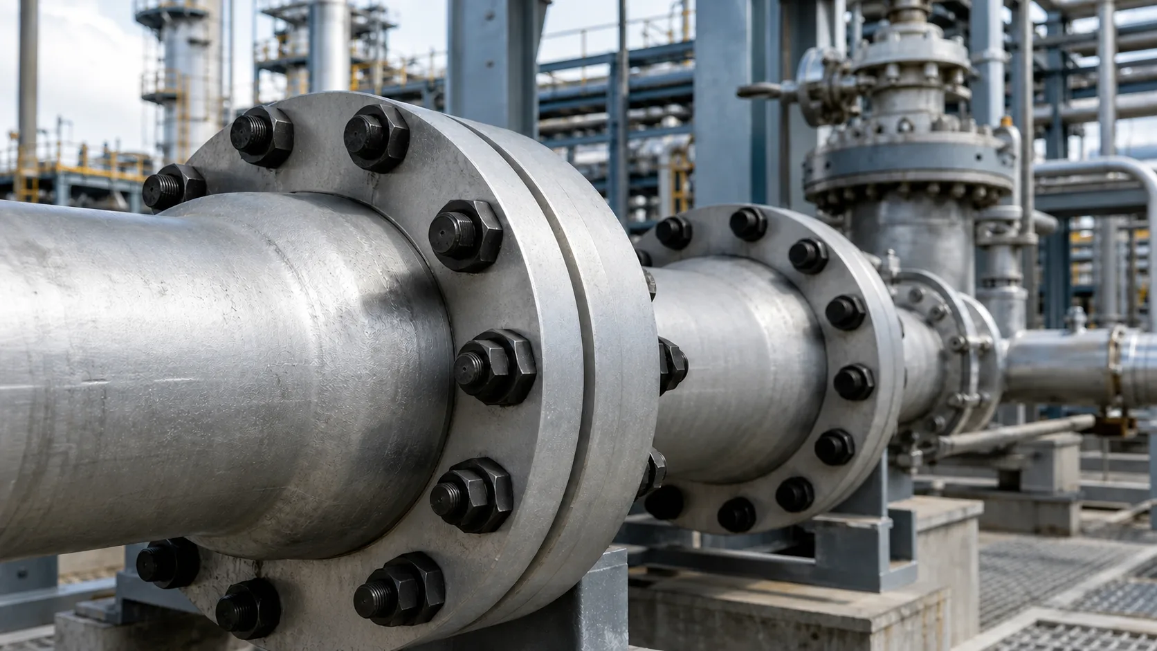 Industrial flanged joint assembled with threaded studs and hex nuts